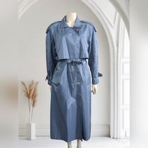 Vintage British Mist Periwinkle Blue Fully Lined Trench Coat Raincoat Sz 14